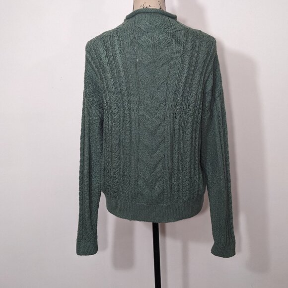 NWT J. Crew Roll Neck Cable Knit Sweater Womens Size M Green Preppy Fisherman - Picture 8 of 12